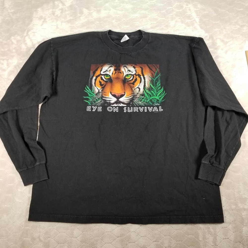 VTG Human-i-tees 93 Tiger Shirt Eye On Survival Long Sleeve Mens XXL AAA Black